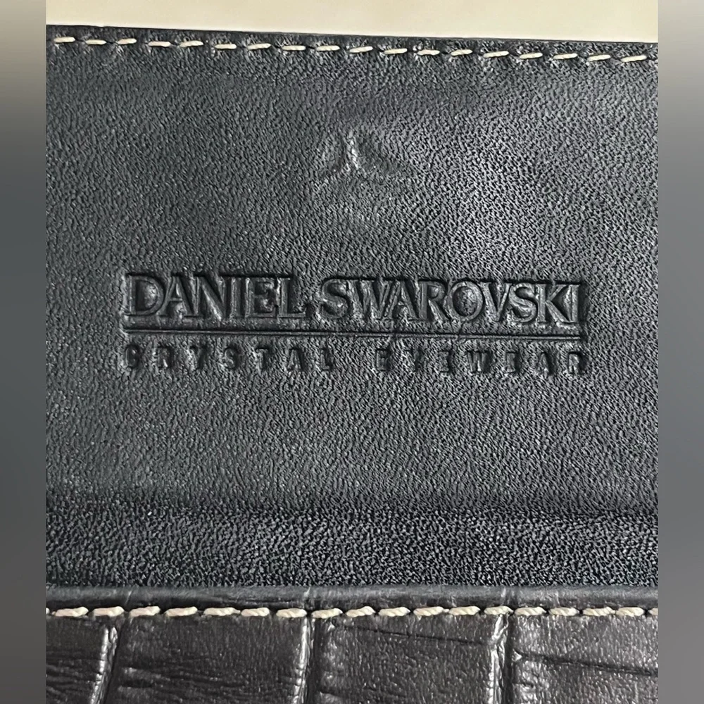 Daniel Swarovski Black Croc-Embossed Leather Wallet with Crystal EUC